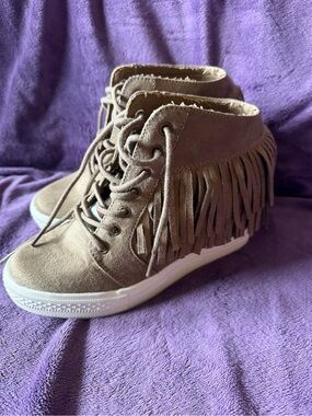 Not Rated Taupe Fringe Wedge Sneaker